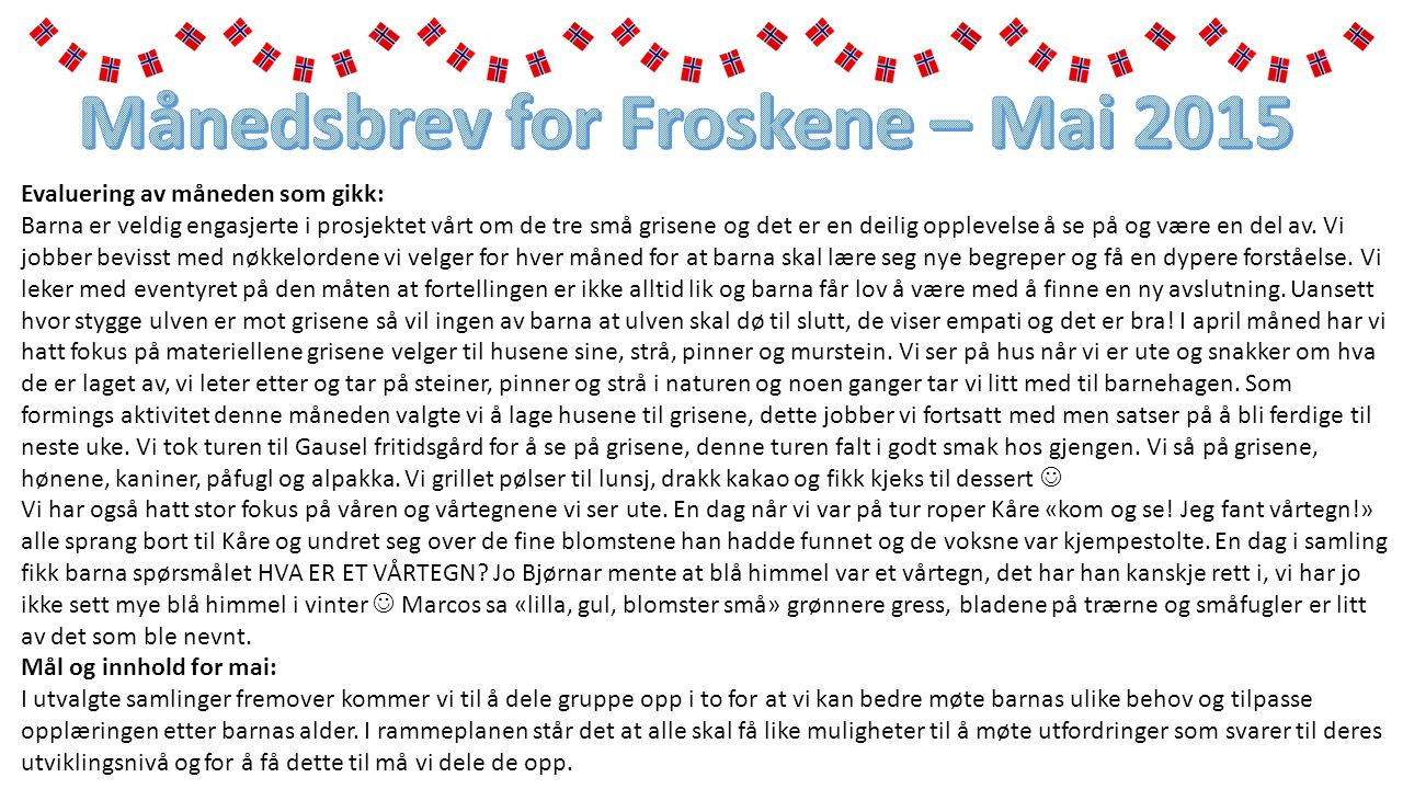 Månedsbrev for Froskene – Mai 2015