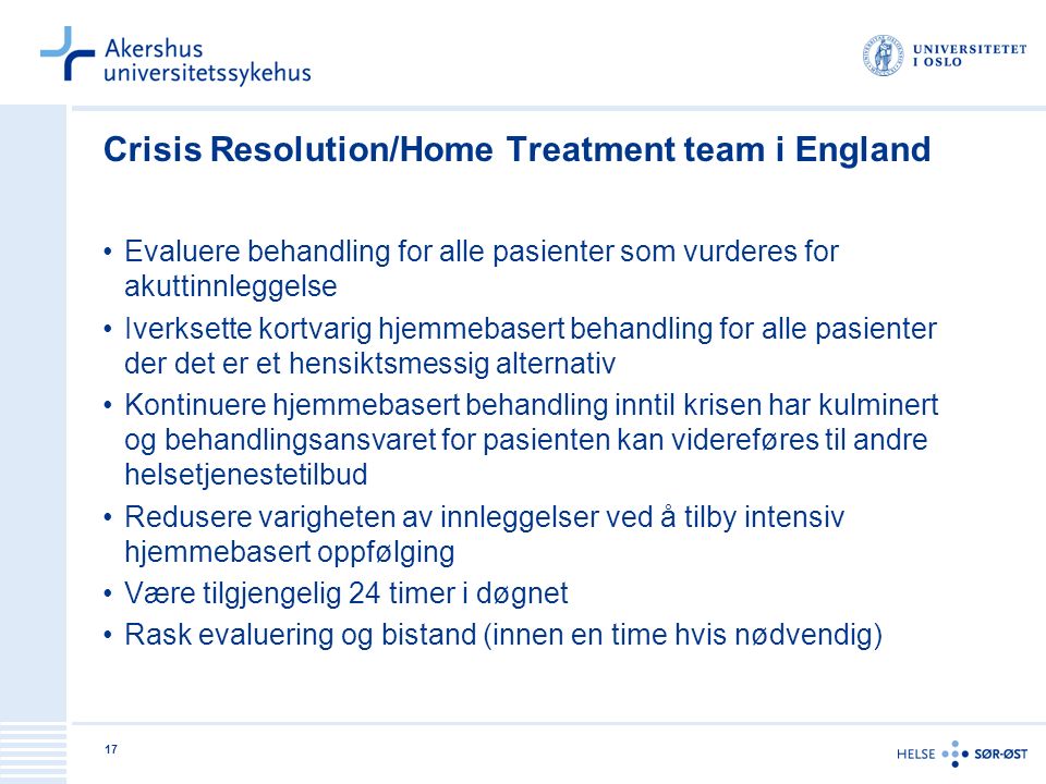 Crisis Resolution/Home Treatment team i England