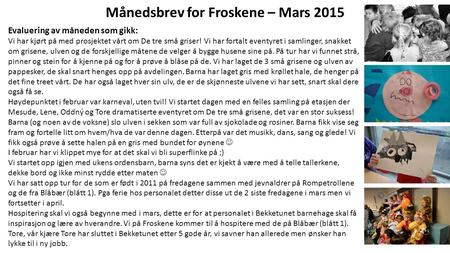 Månedsbrev for Froskene – Mars 2015