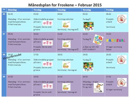 Månedsplan for Froskene – Februar 2015