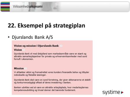 22. Eksempel på strategiplan Djurslands Bank A/S.