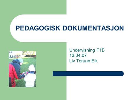 PEDAGOGISK DOKUMENTASJON Undervisning F1B 13.04.07 Liv Torunn Eik.