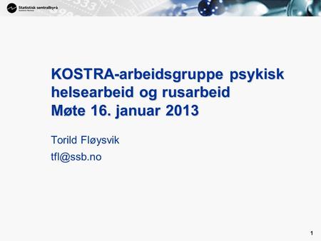 1 1 KOSTRA-arbeidsgruppe psykisk helsearbeid og rusarbeid Møte 16. januar 2013 Torild Fløysvik