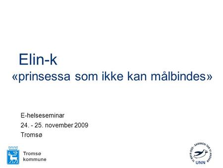Elin-k «prinsessa som ikke kan målbindes» E-helseseminar 24. - 25. november 2009 Tromsø kommune.