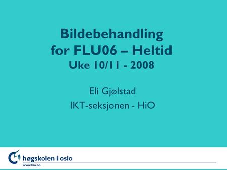 Høgskolen i Oslo Bildebehandling for FLU06 – Heltid Uke 10/11 - 2008 Eli Gjølstad IKT-seksjonen - HiO.