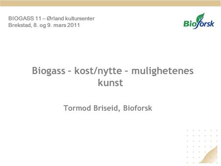 Biogass – kost/nytte – mulighetenes kunst