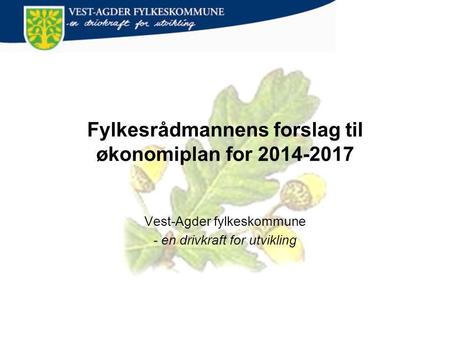 Fylkesrådmannens forslag til økonomiplan for 2014-2017 Vest-Agder fylkeskommune - en drivkraft for utvikling.