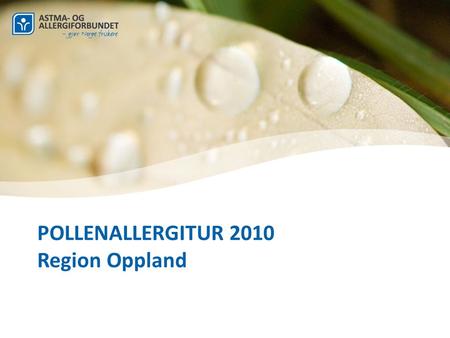 POLLENALLERGITUR 2010 Region Oppland. POLLENALLERGITUR 2010 – vær nesevis i pollensesongen Denne våren setter Astma- og Allergiforbundet fokus på pollenallergiske.
