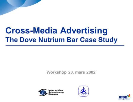 Cross-Media Advertising The Dove Nutrium Bar Case Study Workshop 20. mars 2002.