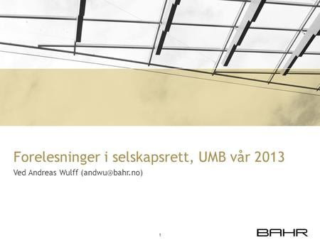 Forelesninger i selskapsrett, UMB vår 2013