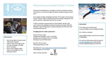 Påskeminicamp kunstløp 8-10 April i Tromsø.