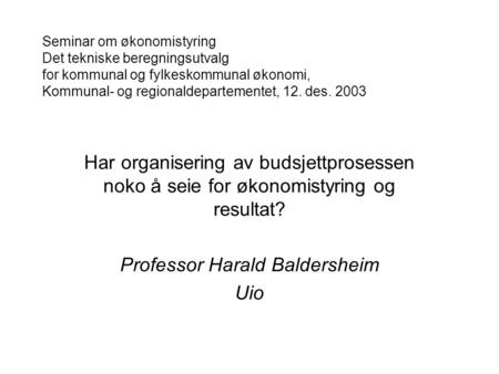 Professor Harald Baldersheim