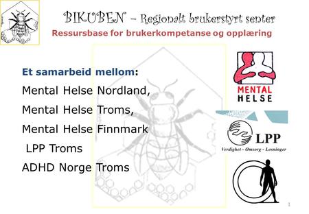BIKUBEN – Regionalt brukerstyrt senter 1 Et samarbeid mellom: Mental Helse Nordland, Mental Helse Troms, Mental Helse Finnmark LPP Troms ADHD Norge Troms.