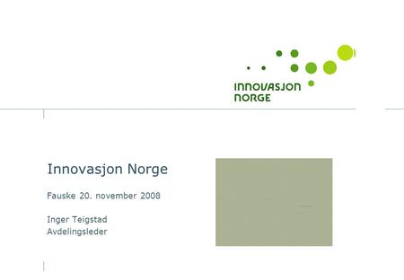 Innovasjon Norge Fauske 20. november 2008 Inger Teigstad Avdelingsleder.