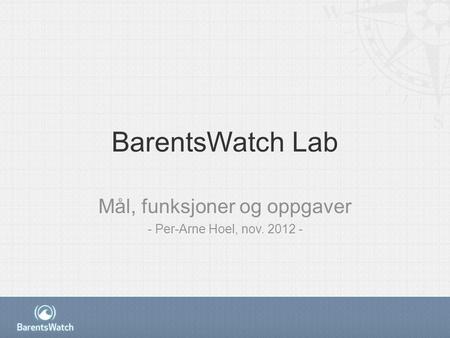 BarentsWatch Lab Mål, funksjoner og oppgaver - Per-Arne Hoel, nov. 2012 -