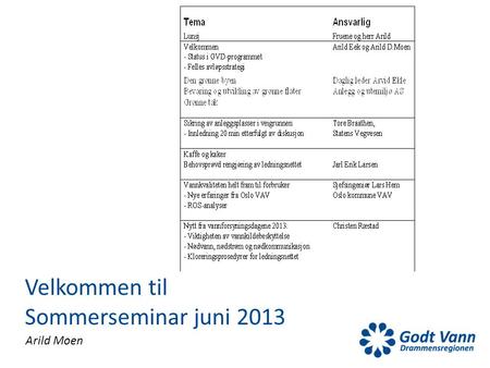 Arild Moen Velkommen til Sommerseminar juni 2013.