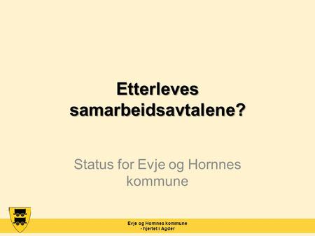 Evje og Hornnes kommune - hjertet i Agder Etterleves samarbeidsavtalene? Status for Evje og Hornnes kommune.