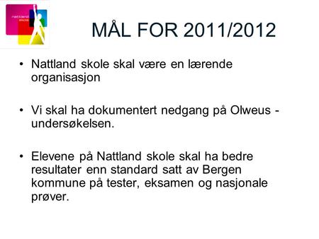 MÅL FOR 2011/2012 Nattland skole skal være en lærende organisasjon