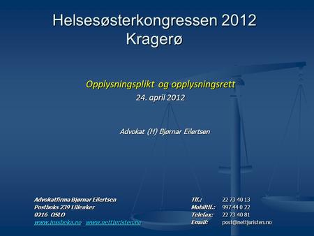 Helsesøsterkongressen 2012 Kragerø