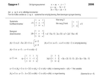 Oppgave 1 Gitt ligningssystemet x + ay + z =