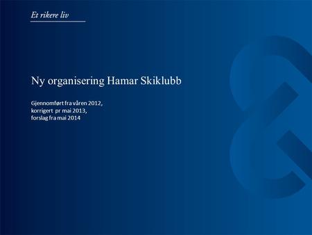 Ny organisering Hamar Skiklubb Gjennomført fra våren 2012, korrigert pr mai 2013, forslag fra mai 2014.