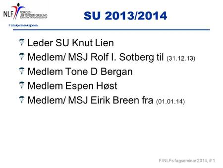 SU 2013/2014 Leder SU Knut Lien Medlem/ MSJ Rolf I. Sotberg til ( )