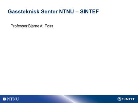 1 Professor Bjarne A. Foss Gassteknisk Senter NTNU – SINTEF.