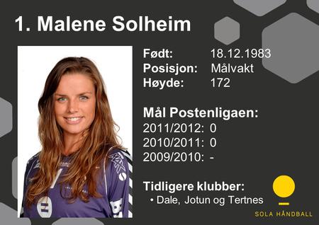 1. Malene Solheim Mål Postenligaen: Født: Posisjon: Målvakt