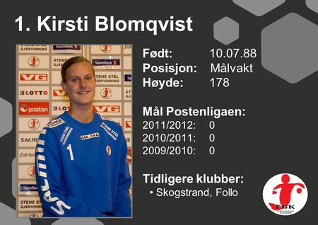 1. Kirsti Blomqvist Født: Posisjon: Målvakt Høyde: 178