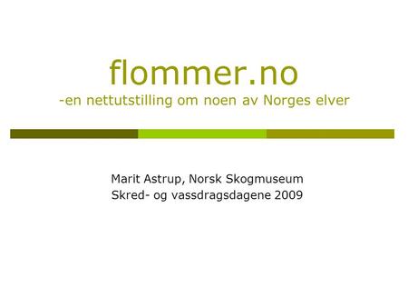 Flommer.no -en nettutstilling om noen av Norges elver Marit Astrup, Norsk Skogmuseum Skred- og vassdragsdagene 2009.