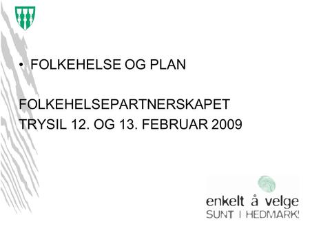 FOLKEHELSE OG PLAN FOLKEHELSEPARTNERSKAPET TRYSIL 12. OG 13. FEBRUAR 2009.