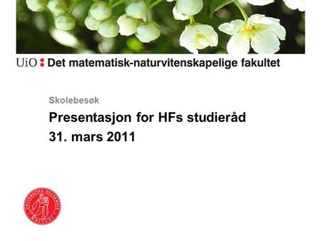 Skolebesøk Presentasjon for HFs studieråd 31. mars 2011.