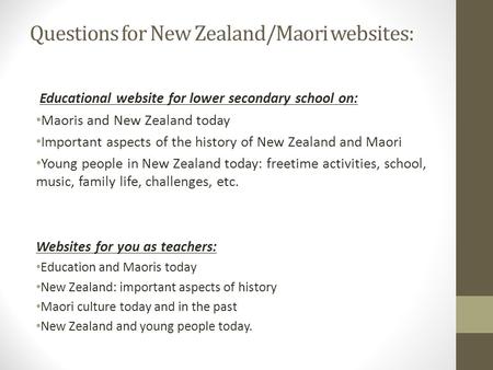 Questions for New Zealand/Maori websites: