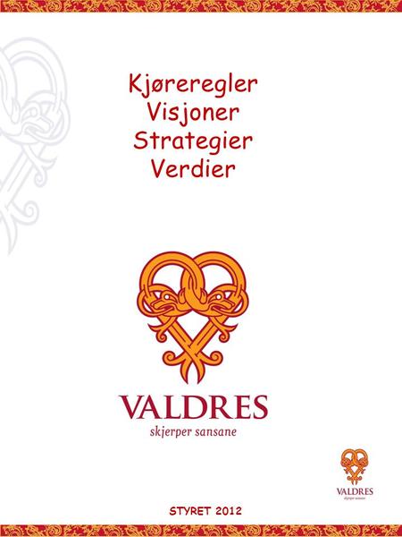 Kjøreregler Visjoner Strategier Verdier STYRET 2012.