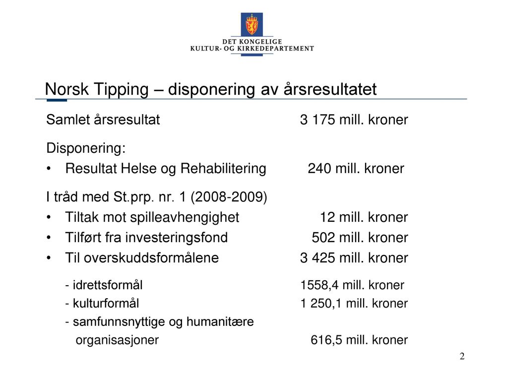 Norsk Tipping – disponering av årsresultatet
