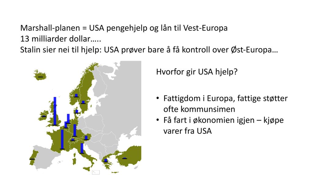 Marshall-planen = USA pengehjelp og lån til Vest-Europa