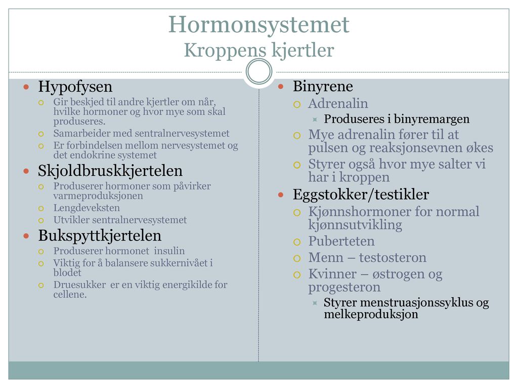 Hormonsystemet Kroppens kjertler