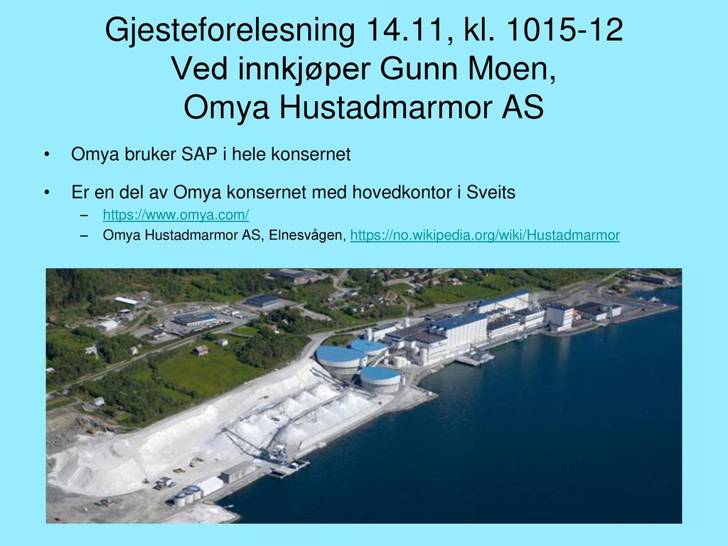 Gjesteforelesning 14.11, kl Ved innkjøper Gunn Moen, Omya Hustadmarmor AS