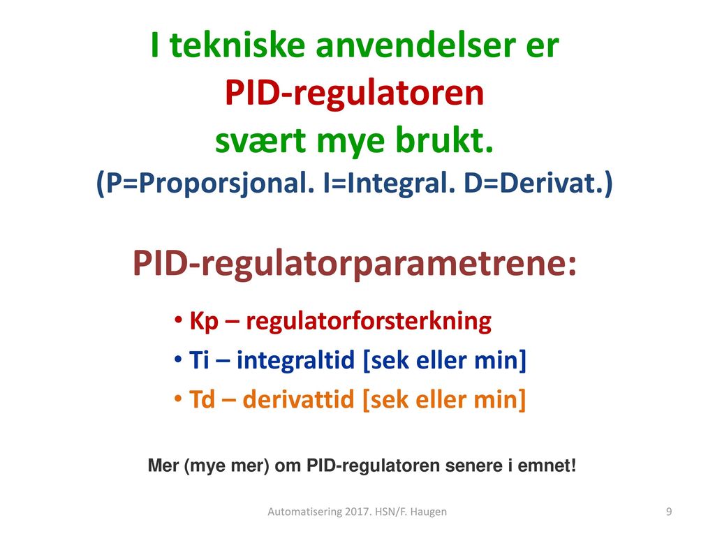 PID-regulatorparametrene: