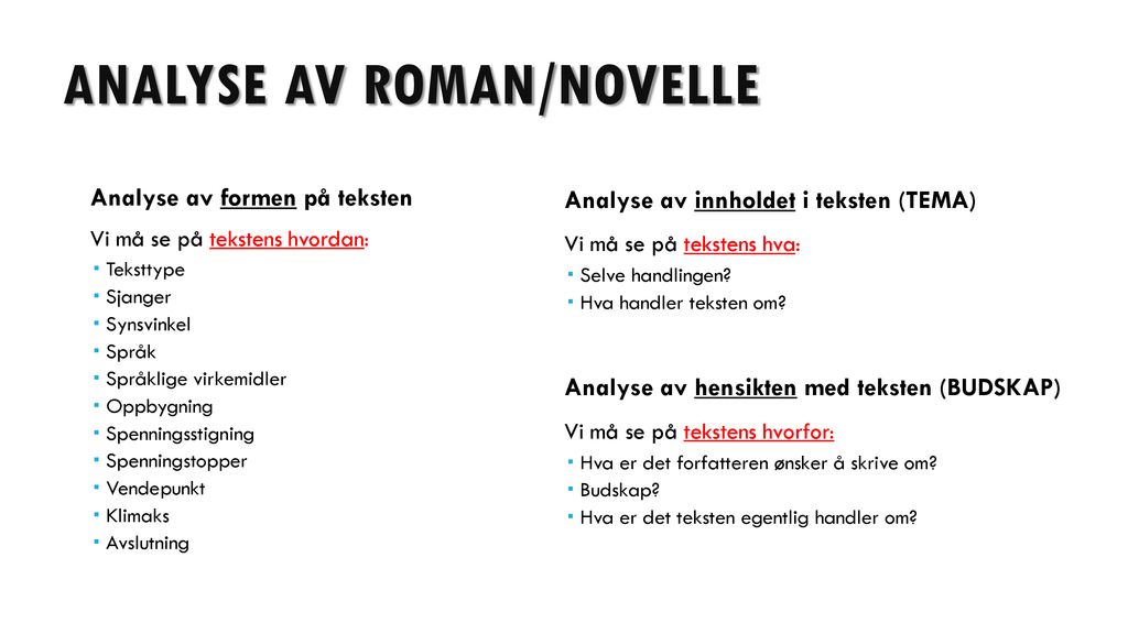 Analyse av roman/novelle