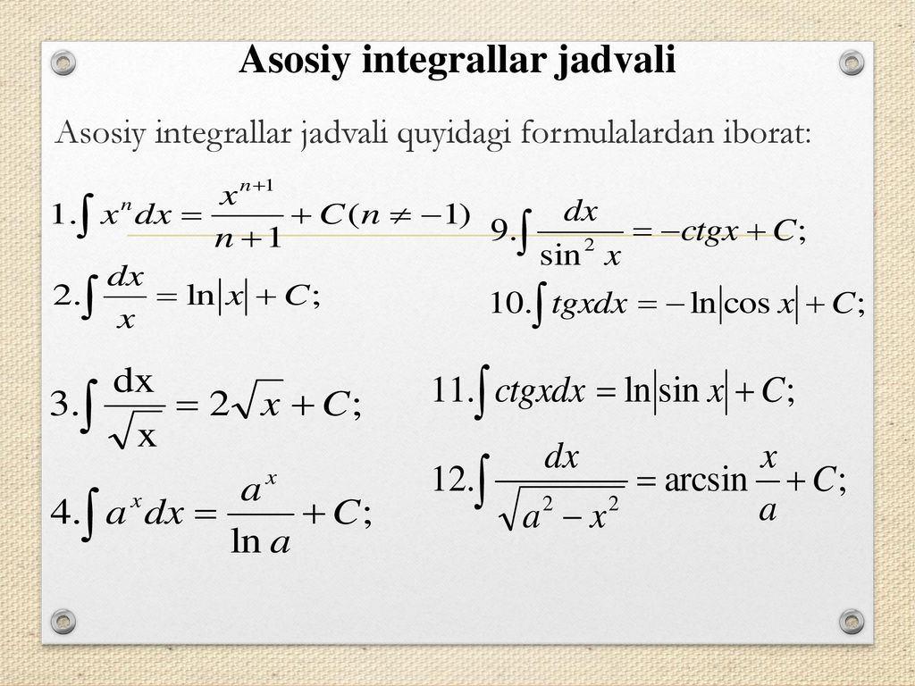 Asosiy integrallar jadvali