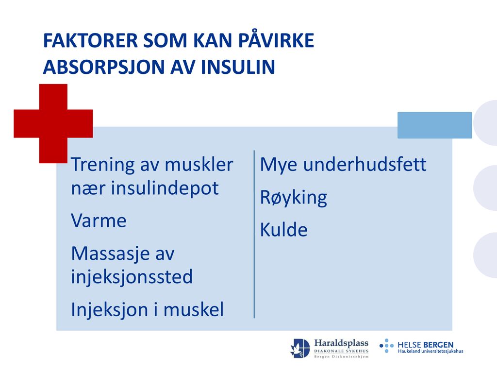 Faktorer som kan påvirke absorpsjon av insulin