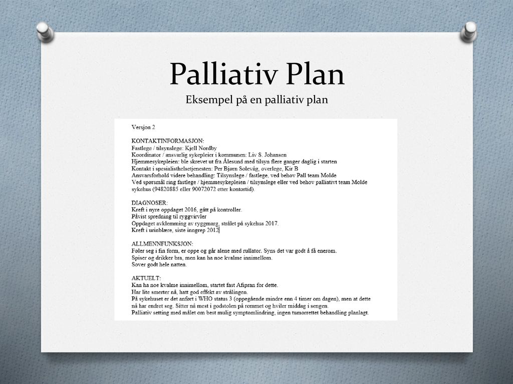 Palliativ Plan Eksempel på en palliativ plan
