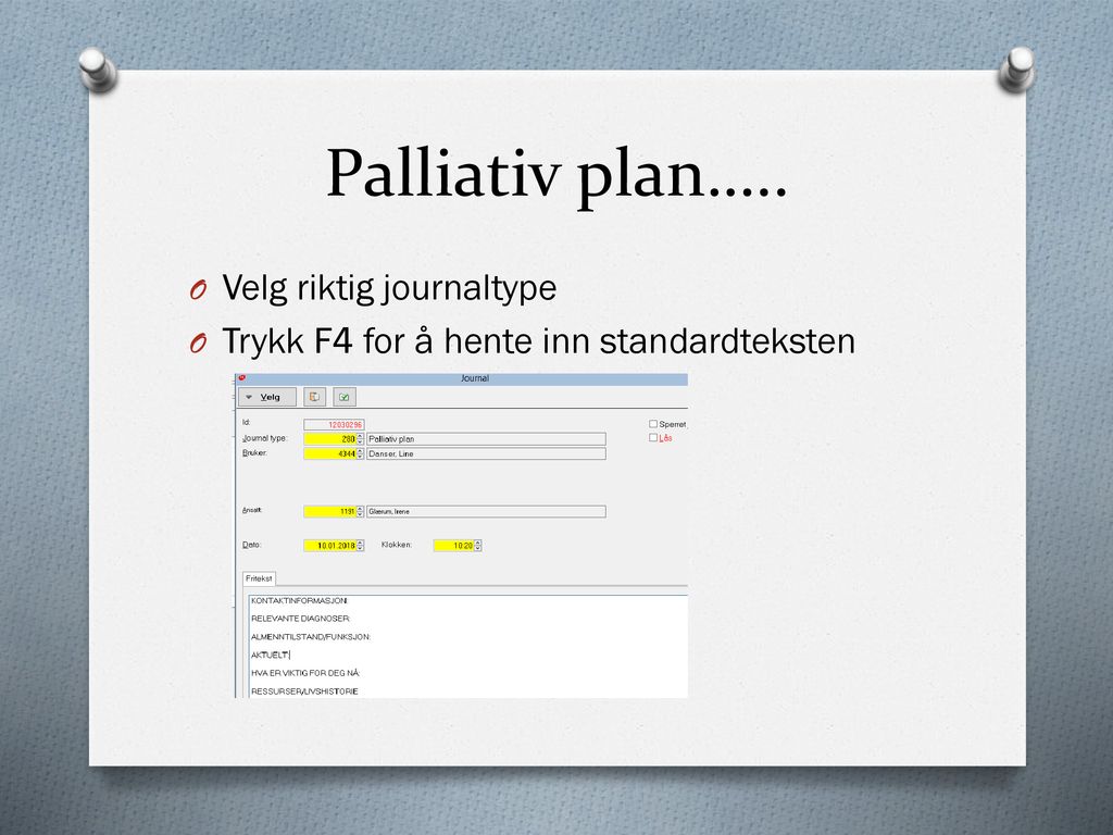 Palliativ plan….. Velg riktig journaltype