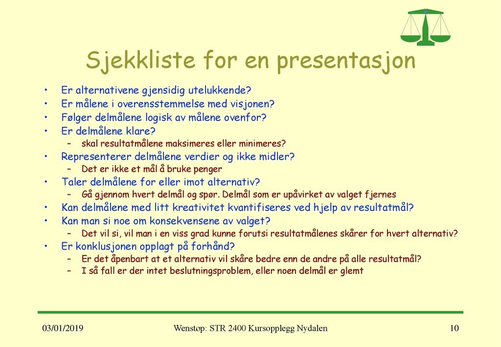 Sjekkliste for en presentasjon