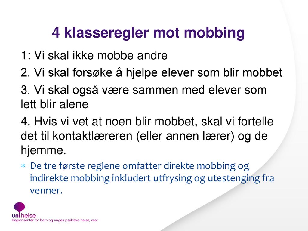 4 klasseregler mot mobbing