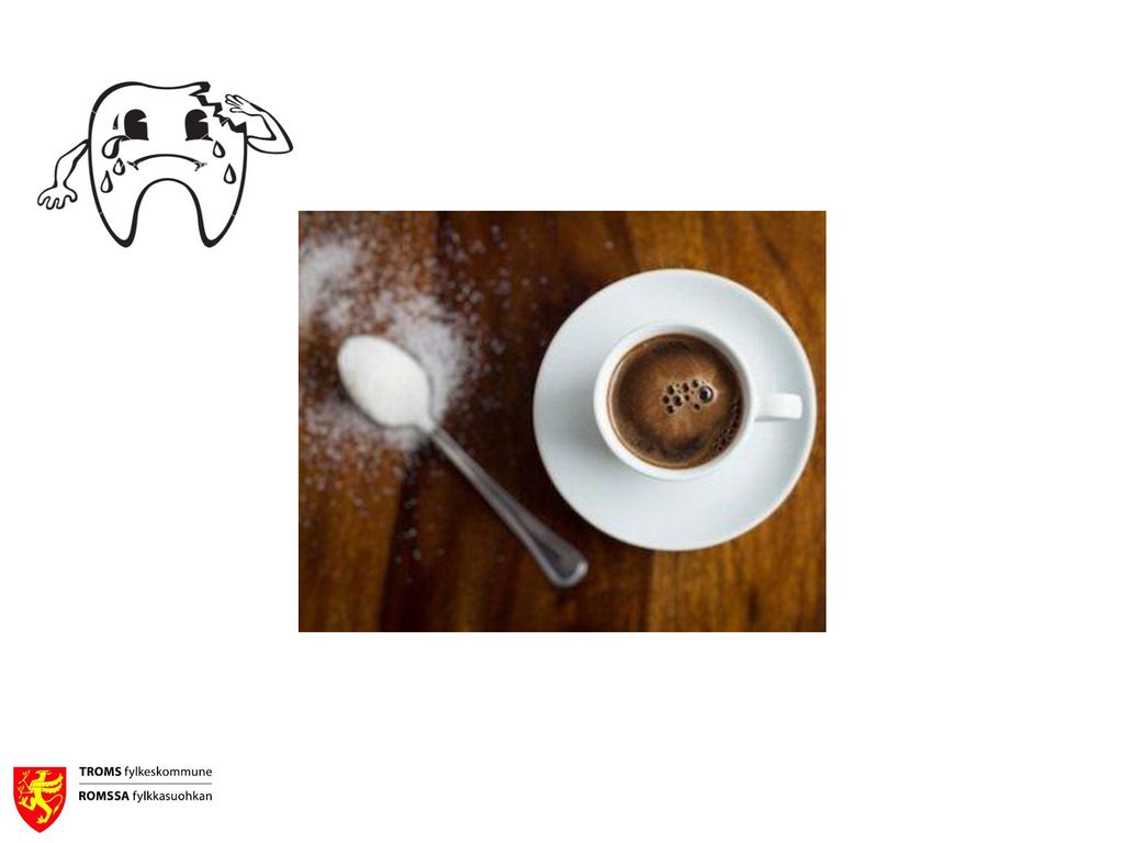 Sukker i kaffen kan gi hull i tennene.
