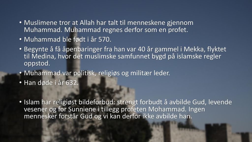Muhammad var politisk, religiøs og militær leder. Han døde i år 632.