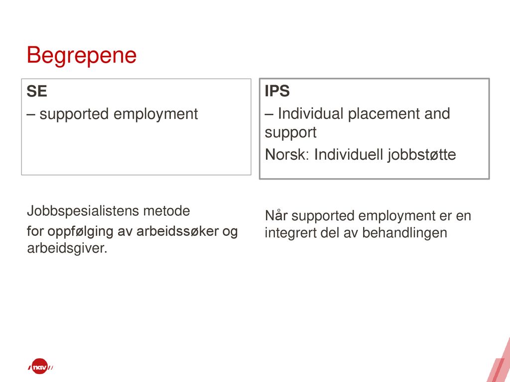 Begrepene SE – supported employment