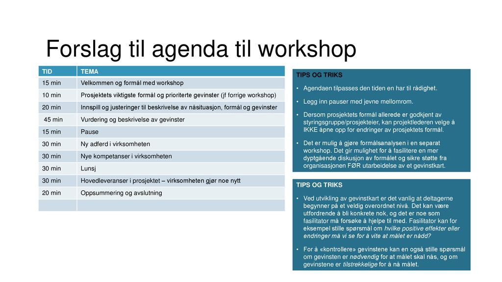 Forslag til agenda til workshop
